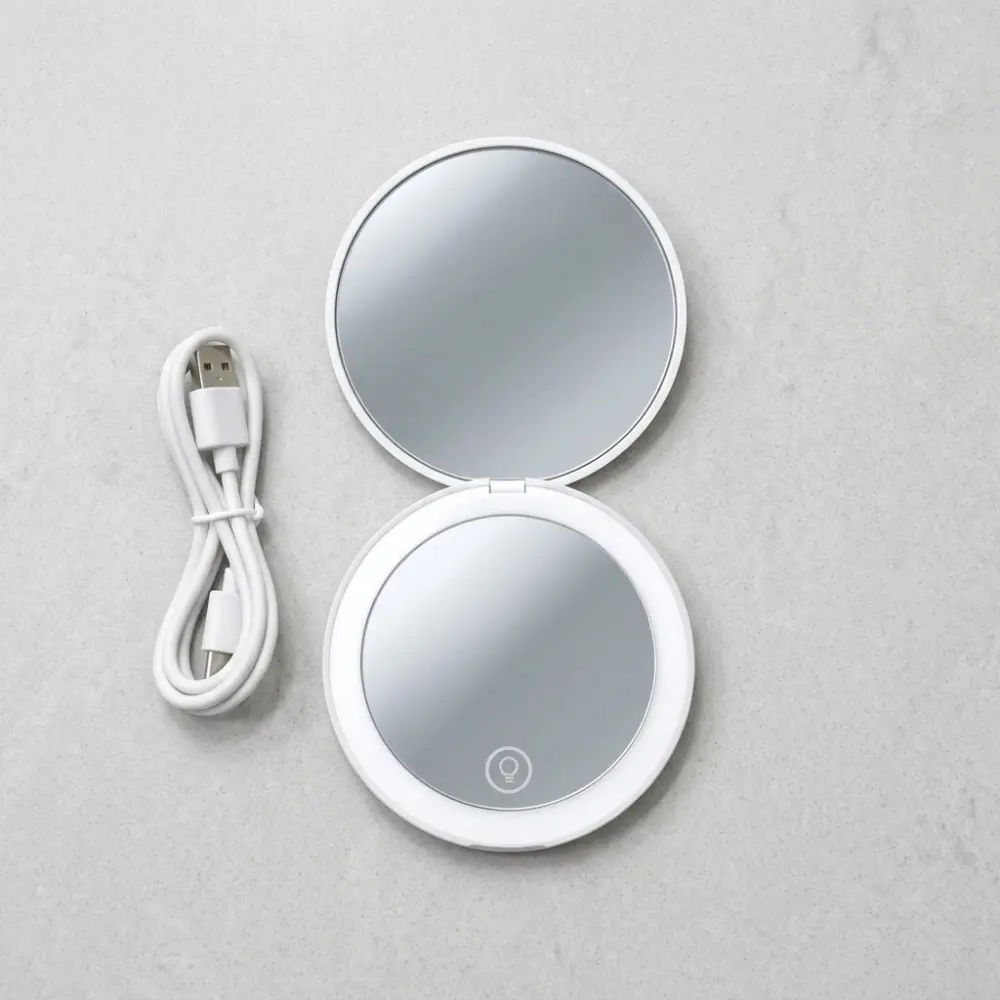 portable mirror for makeup with led light and cable
