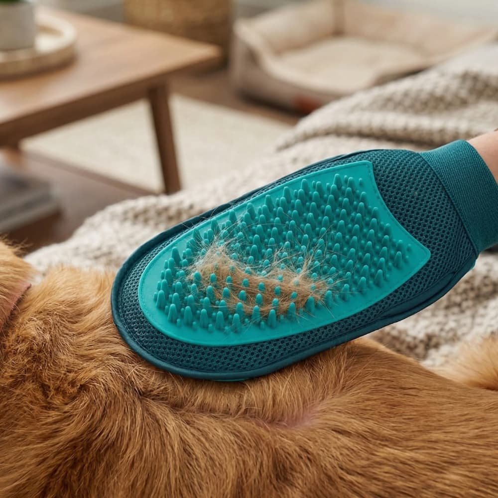 removing dog hair with glove