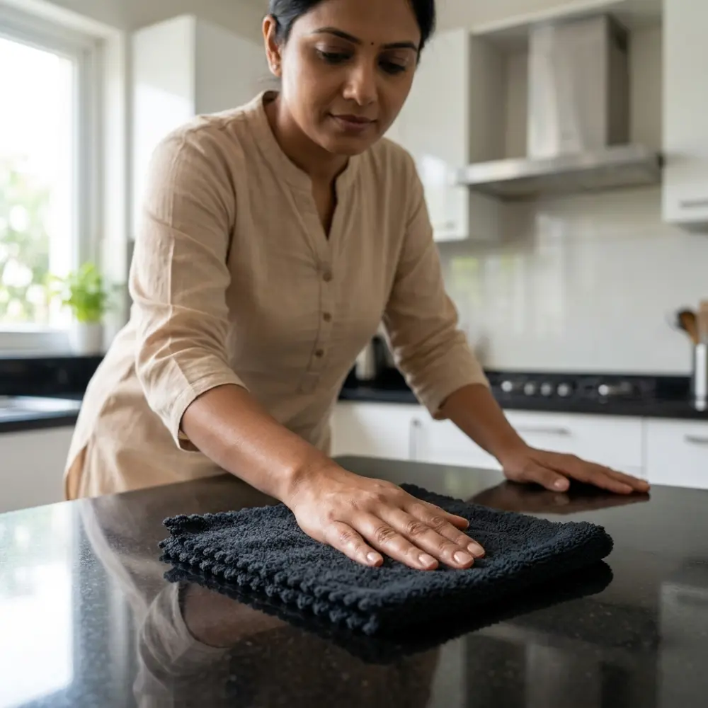 Cleaning table with microfiber cloth
